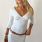 Y2K Vintage Wrap V Neck Crop Top Ladies 3/4 Sleeve Ruched Slim Fitted Short Blouse Casual Going Out Streetwear Tops