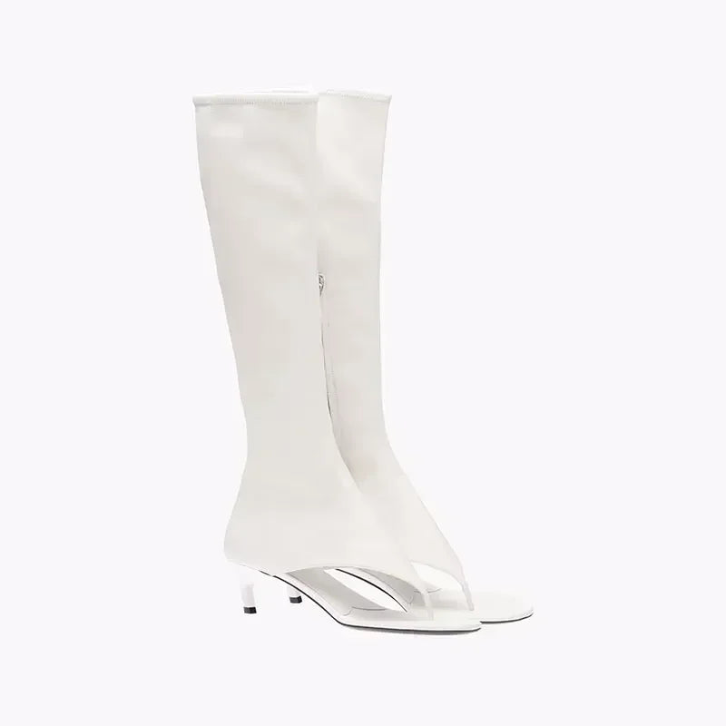 New European and American Fish Mouth Clip Toe Mid Boot, Fashionable Thin High Heel Side Zipper Women's High Tube Cool Boot
