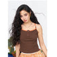 Women's Contrast Trim Spaghetti Strap Cami Top with Color Buttons, Square Neck Slim Ribbed Tank for Daily