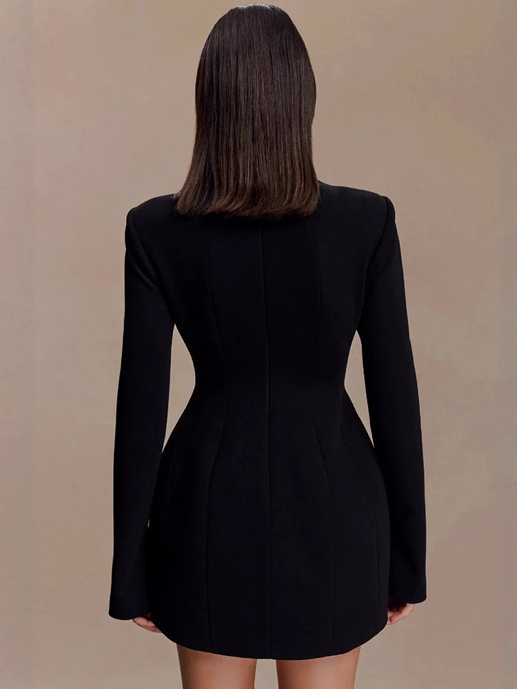 Hollow Out Long Sleeve Sexy Blazer Dress Women Elegant Autumn Winter New Cut Out High Waist Club Party Blazers Dresses