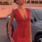 Women Red Sleeveless Bandage Mini Dress Deep V Neck Front Zipper Bodycon Short Dress Night Club Party Evening Outfits