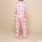 Christmas Pajamas for Women Feather Trim Button Down Long Sleeve Top and Pants Pj Set Soft Sleepwear Loungewear