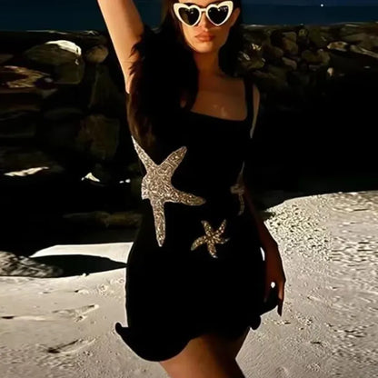Sparkling Sequined Strap Women's Knit Mini Dress Elegant Shiny Sleeveless Bodycon Holiday Dresses Beach Party Vestido
