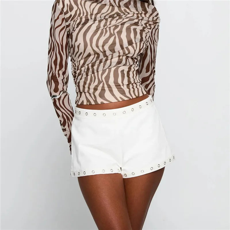 Women Low Waist Studs Fold Over Micro Short Punk Y2K Casual Mini Bottoms Shorts Pj Trendy Skinny Yoga Pajamas