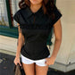 French Minimalist Lapel Ruffle Sleeveless Blouse Side Tie String Waist Cinch Back Tie Slim Fitted Shirt Office Daily Top
