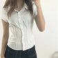 Women Striped Pleated Blouse Summer Y2k Aesthetic Single Breasted Slim T shirt Harajuku Grunge Fairy Cropped Blusas