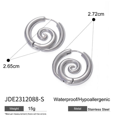 Exquisite Stainless Steel Spiral Hoop Earrings Unusual Anti Allergic Waterproof Metal Gold Color Jewelry Party Gift