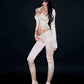 Smooth 2-Piece Set Women Single Row Hidden Buttons Lapel Full Sleeve Crop Tops+Simple Classic Pant Midnigt Slim Suit