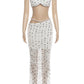 Polka Dot Print 2 Piece Set Woman Beads Decoration Halter Backless Tank Tops+Ruched Long Skirt Y2K Elegant Style Suit