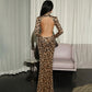 Sexy Leopard Evening Party Dresses Winter Clothes Woman Turtleneck Hollow Backless Long Sleeve Maxi Dress