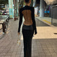 Hot Girls Leather Patchwork Long Dresses Woman Sexy Deep V-Neck Backless Full Sleeve Style High Street Elegant Vestidos