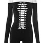 Sexy Hollow Knot Playsuits Women Fall Slash Neck Long Sleeve Stretch Coquette Midnight Party Clubwear Skinny Romper