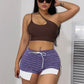 Black and White Striped Knitted Drawstring Slit Booty Shorts Streetwear Baddie Clothes Hot Pants Sexy Clubwear