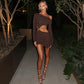 Asymmetrical Cutout One Shoulder Mini Dress Fall 2025 Fashion Long Sleeve Dresses Brown Sexy Club Outfits