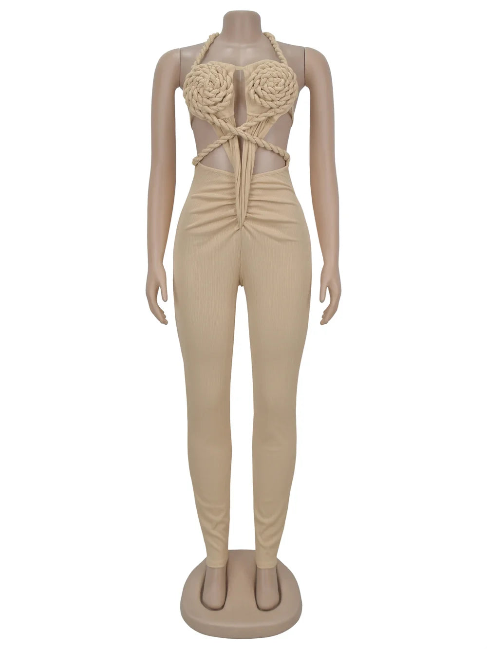 Peach Buttocks Backless Jumpsuit Women Plait Sexy Hollow Halter Bandage Ruched Y2K Party Club Street Workout Overalls