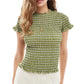 Women Gingham Plaid Smocked Blouse Short Sleeve Ruffle Trim Crew Neck Slim Fit Top Cottage Y2K Casual Summer Streetwear