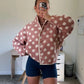 Womens Winter Warm Fleece Jacket Y2K Streetwear Polka Dot Pattern Long Sleeve Lapel Button Down Sherpa Coat Outerwear