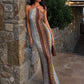 Colorful Print Long Dress Woman Summer Trend Halter Off Shoulder Backless Vacation Beach Party Elegant Style Vestidos