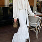 Elegant Polka Dot Print Mesh 2 Piece Set Women Trend Cross V-Neck Full Sleeve Tops+Ruffled Patchwork Skirt Party Suit