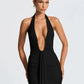 Backless Tassel Dress Women Peach Buttock Pleated Patchwork Solid Halter Sleeveless Midnight Clubwear Party Vestidos