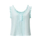 Women Ruffle Trim Sleeveless Cropped Tank Top U‑Neck Pleated Half Button Blouse Vintage Summer Casual Daily Vest Tops