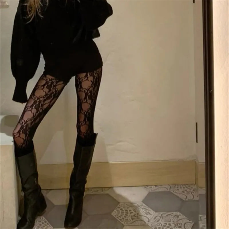 Women's Sheer Lace Tights Sexy Fishnet Stockings Patterned Tights Floral Lace Pantyhose Leggings