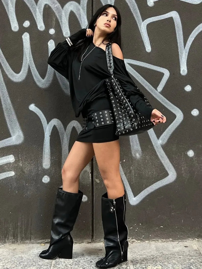 Off The Shoulder Long Sleeve Mini Dress Autumn 2025 Fashion Casual Black Dresses for Woman Clothes