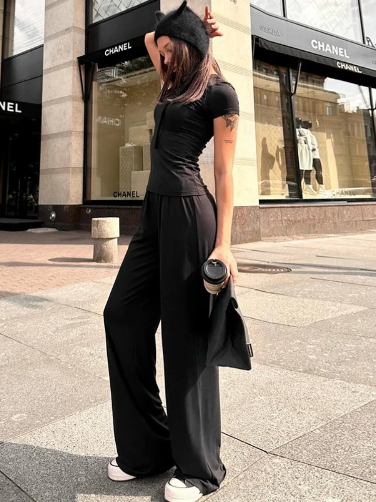 Fall Winter 2 Piece Set Long Sleeve Top Wide Leg Pants Suit Casual Clothing Cozy Lounge Sets Women Outfit