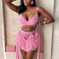 See Through Dress Women Waistless Summer Sexy Sleeveless Ruched Tassel Backless Vacation Midnight Party Club Bodycon