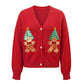 Womens Christmas Cropped Knit Cardigan V Neck Sequin Gingerbread Man Xmas Tree Patch Lantern Sleeve Button Down Sweater