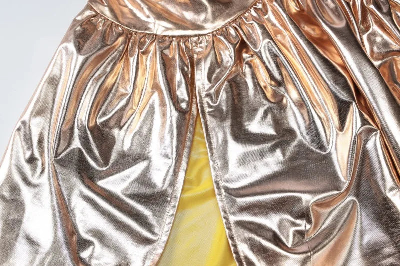 Metallic Gold Strapless High Split Maxi Dresses Woman Party Long Dresses Luxury Sexy Birthday Outfits