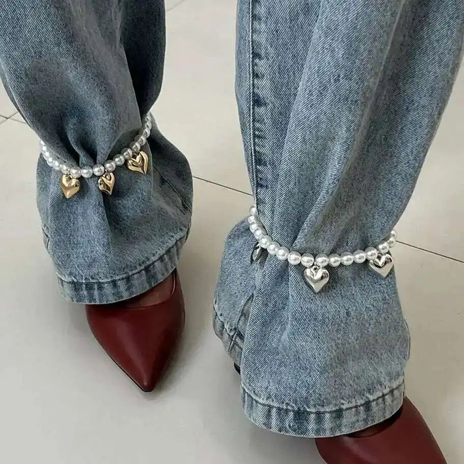 2Pcs/Set Elegant Imitation Pearl CCB Beads Anklet Women Creative Adjustable Jeans Pants Foot Chain Jewelry Accessories