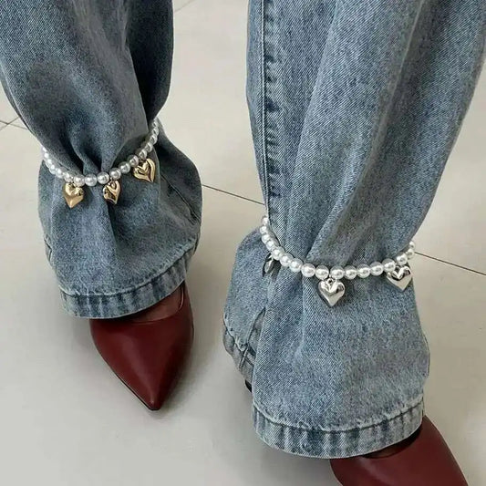 2Pcs/Set Elegant Imitation Pearl CCB Beads Anklet Women Creative Adjustable Jeans Pants Foot Chain Jewelry Accessories