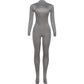 Sexy Foot Jumpsuit Women Snake Print Autumn Trend o-Neck Full Sleeve Stretch Skinny Street Clubwear Zip Slim Overalls