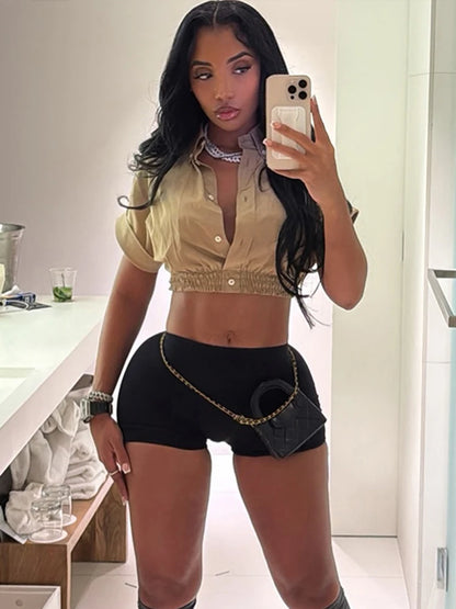 Casual Women 2 Piece Set Tracksuit Single-Breasted Tank Tops+Tight Shorts Matching Streetwear Summer Sporty Outfits