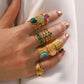 New Design Natural Stone Stainless Steel Ring Women Waterproof Stylish Golden Jewelry 2022 NEW Set