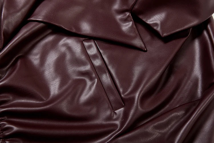 High Street Style 2Piece Set Woman Faux Leather Zip Cardigan Navel Exposed Jacket+Elastic waist Pant Autumn Trend Outfits