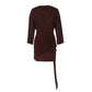Side Cutout Mini Dress with Sleeves Spring 2026 Women' S Clothes Brown Elegant Short Dresses