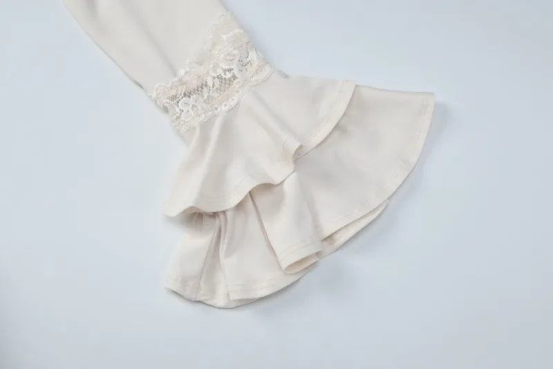 Lace Trim V Neck Flare Sleeve Long Dresses Fall Elegant Clothes for Woman Party Dress French Style