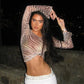 Animal Print Sheer Mesh Long Sleeve T Shirts for Women Sexy Tops Streetwear Fall 2026