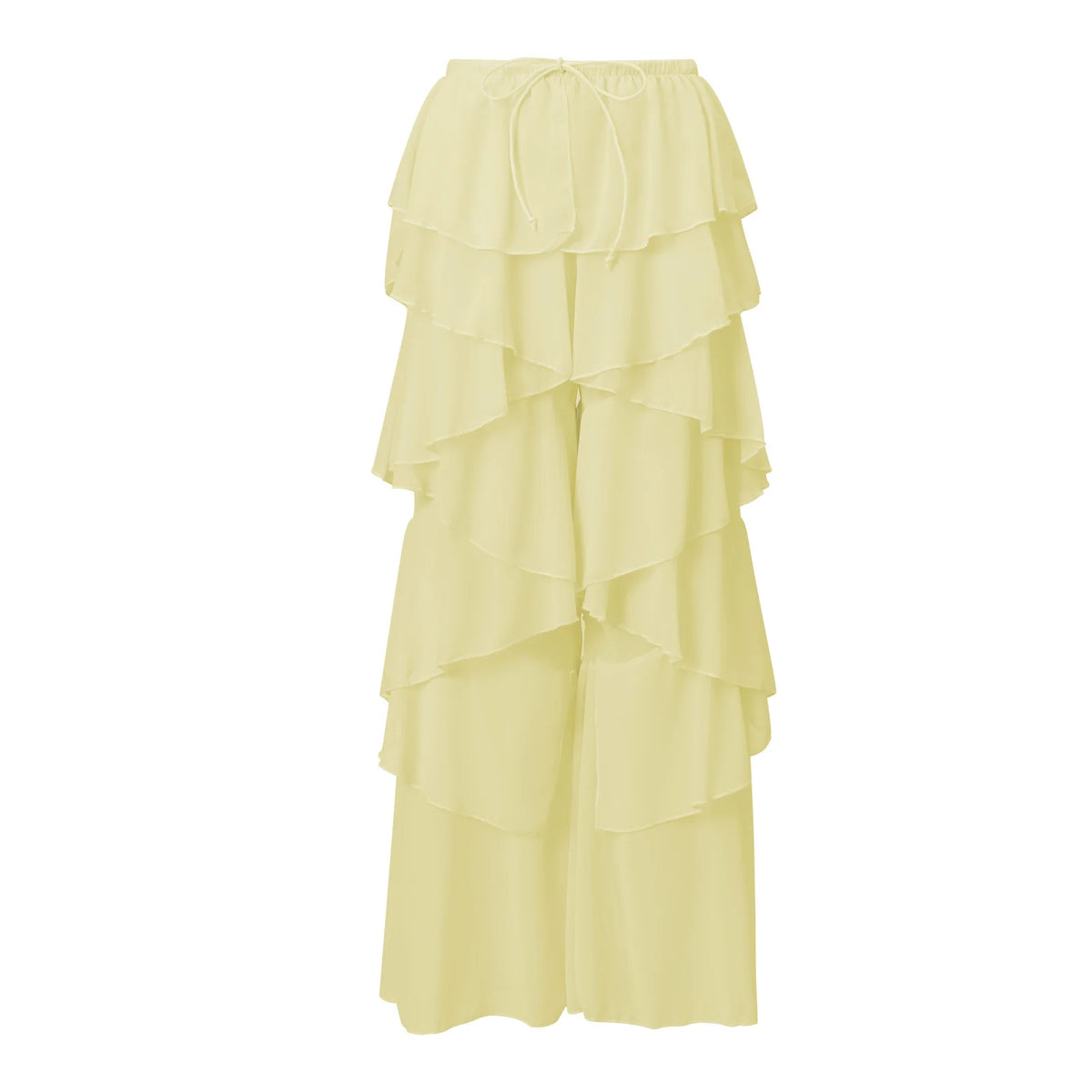 Tiered Ruffle Sheer Chiffon Wide Leg Pants Women Beach Bikini Cover Up Drawstring Waist Casual Vacation Trousers