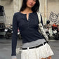 Fake Two-piece Long Sleeve Top Fall Woman Clothes Casual Ribbed Tee Shirts Ladies