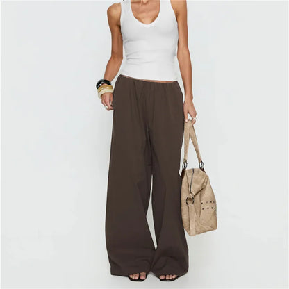 American Minimalist Elastic Waist Wide Leg Pants Women Oversized Draped Baggy Floor Length Casual Daily Office Trousers
