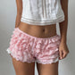 Women Ruffle Lace Bloomers Multi Layered Floral Lace Trim Mini Shorts Elastic Waist Cute Pettipants Y2K Lolita Underwear