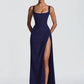 Square Collar Backless Sexy Maxi Dress Women Elegant Spaghetti Strap Sleeveless High Split Bodycon Club Party Dress