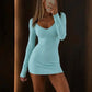 Women Off Shoulder Knit Sexy Mini Dress Long Sleeve V Neck Bodycon Short Dress Fall Club Party Slim Fit Sweater Dresses