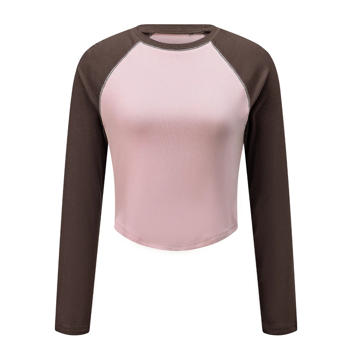 Women Raglan Long Sleeve Color Block Crop Top Slim Fitted Basic Tees For Daily Going‑out Street Casual Aesthetic Wear