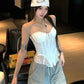 Shirring Corset Tops Women Patchwork irregular Lace Sleeveless Backless Skinny Summer Trend Y2K Midnight Street Vest