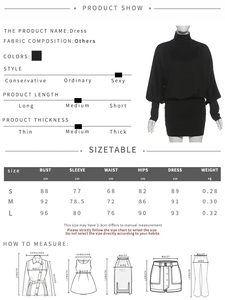 Solid Backless Dress Women Turtleneck Lantern Sleeve High Elasticity Sexy Simple Classic Street Prom Party Mini Bodycon