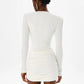 Metal Decoration Dress Women v-Neck Full Sleeve Folds Elasticity Skinny Autumn Fashion Party Classic Mini Bodycon